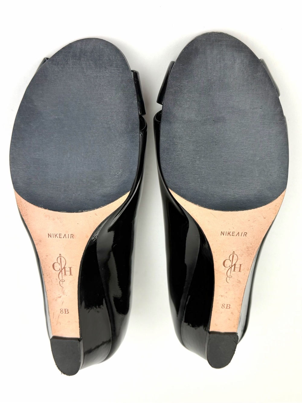 Cole Haan Nike Air Elly Black Patent Peep Toe Wedge Heel, EUC. - Picture 10 of 10